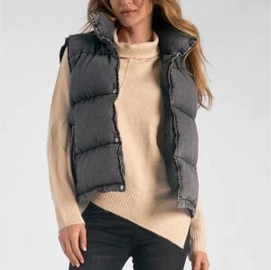 Elan NEW Jemma Distressed Denim Puffer Vest Black Wash Women's M $159msrp